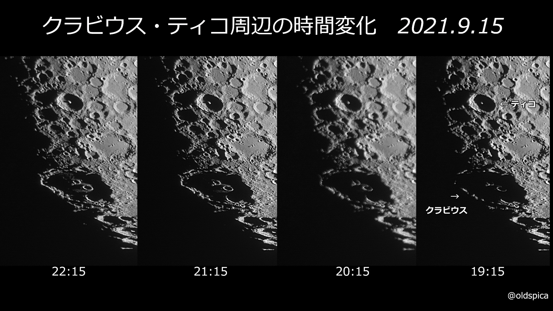 クラビウス ティコ周辺の時間変化 月と星空の探訪